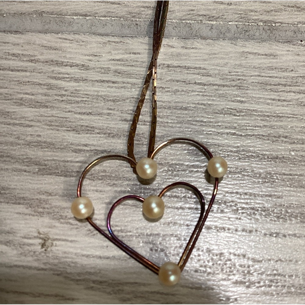 Gold & Silvertone 18" Necklacew/ Faux Pearls Heart Shaped Pendant Vintage